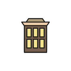 Isolated grey color low-rise municipal house in lineart style icon, element of urban architectural building vector illustration.