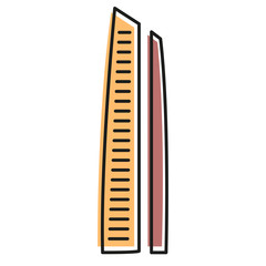 Isolated brown color skyscraper in lineart style icon, element of urban architectural building vector illustration.