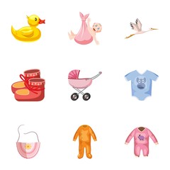 Child icons set, cartoon style