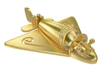 Golden airplane on white background. 3D image