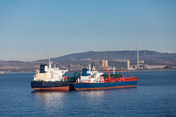 Obraz premium Freighters Tied Together in Gibralter