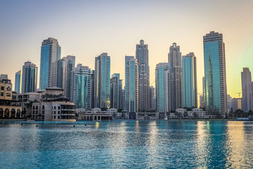 Fototapeta na wymiar Burj Khalifa Lake skyline Dubai