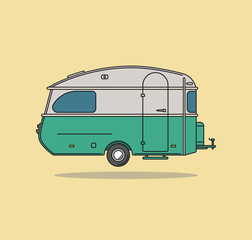 Green Vintage Camping Car. Caravan For Rest. Vector Illustration.