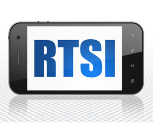 Stock market indexes concept: Smartphone with RTSI on display