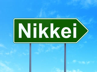 Stock market indexes concept: Nikkei on road sign background