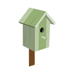 Birdhouse handmade from wood, green. Vector.