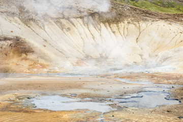 Acid lake on Seltun Geothermal Area. Krysuvik. South Iceland.
