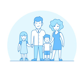 Linear Flat couple children vector. Parenting family value