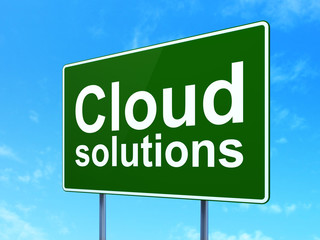 Cloud computing concept: Cloud Solutions on road sign background