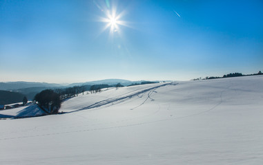 Clear winter landscape with sunshine