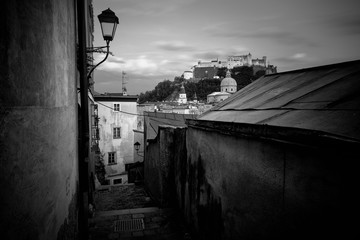 Monochrome photo of Salzburg old town