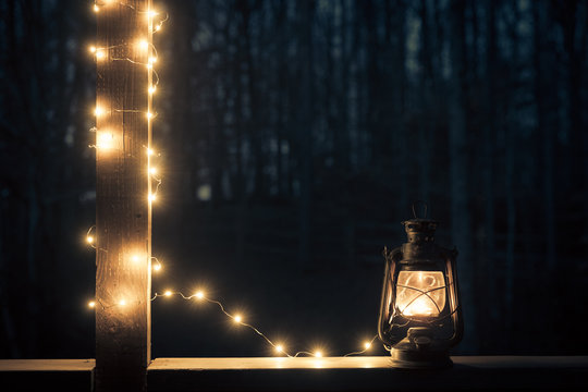 Old style lantern with lights