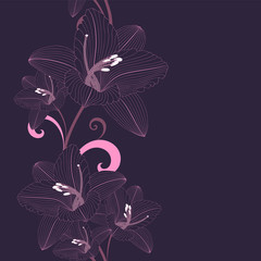 Seamless hand-drawing floral background with flower lily. Vector illustration.