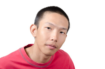 Unhappy Asian young man Isolated on white