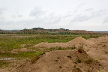 sand quarry in gloomy rainy day