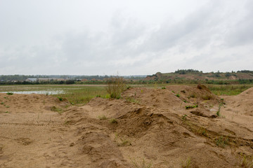 sand quarry in gloomy rainy day