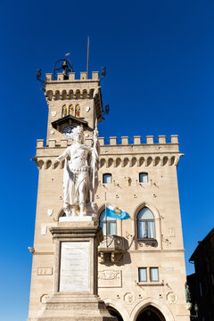 Statue of Liberty in San Marino against the bright blue sky