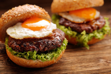 Hamburger with beef meat and egg