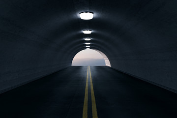3d rendering of empty highway tunnel with lights