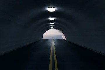 Cercles muraux Tunnel rendu 3D du tunnel routier vide avec des lumières