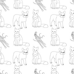 Black and white seamless pattern with pets.