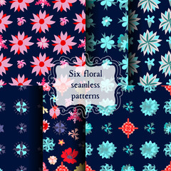 Set of seamless patterns with beautiful flowers.