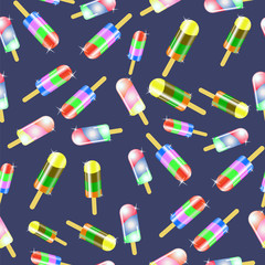 Ice Cream Seamless Pattern on Blue Background