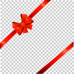 red ribbon bow for packaging, postcards, on a transparent background