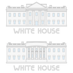 Set american white house building line flat cartoon. Washington  background.