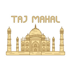 Vector taj mahal line flat cartoon. India  background.