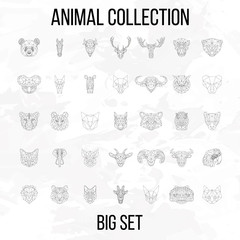 Set of geometric animals head isolated on white background vintage vector design element illustration