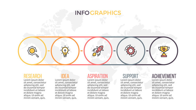 Business infographics. Presentation slide, chart, diagram with 5 steps, circles.