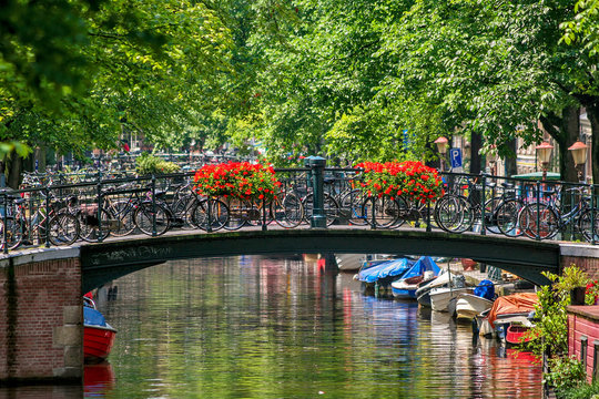 Small bridge over canal in Amsterdam.