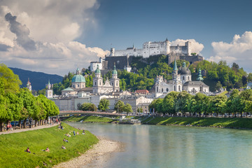 Historic city of Salzburg with Salzach river in summer, Austria