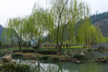 Fototapeta na wymiar Green lake during early spring in China National Park