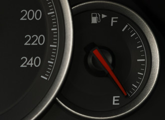 shot of a speedometer in a car.