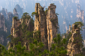 Unreal mountain peak in the early morning in China National park
