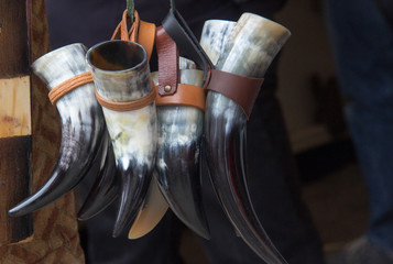 Horn / Finished cow horns hanging on the hanger