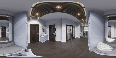 3d illustration hall interior design in classic style. Render is made, seamless 360 degree spherical panorama