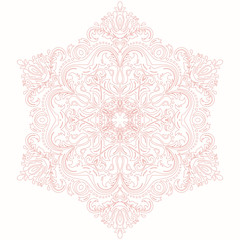 Oriental vector pink pattern with arabesques and floral elements. Traditional classic ornament. Vintage pattern with arabesques
