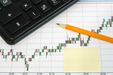 Office Workspace. Business graph calculator pencil and an empty space for text