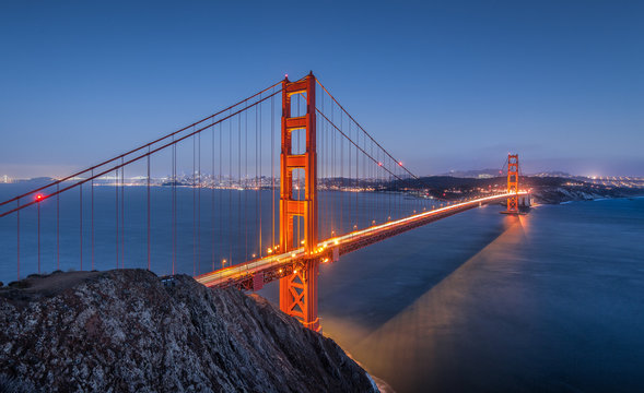 Golden Gate Bridge in twilight, San Francisco, California, USA