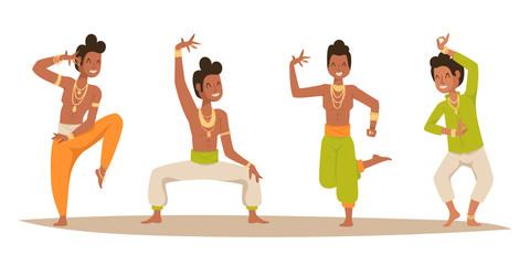 Indian woman man dancing vector isolated dancers silhouette icons people India dance show party movie, cinema cartoon beauty girl sari illustration