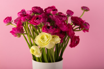 Beautiful bouquet of ranunculuses in a vase