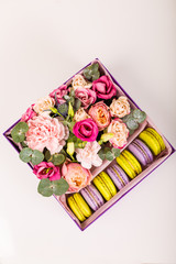 Beautiful flowers and a gift box