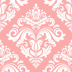 Fototapeta na wymiar Damask vector classic white pattern. Seamless abstract background with repeating elements. Orient background