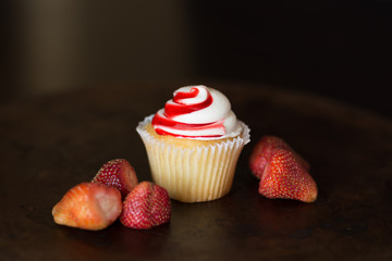 Vanilla Cupcake with Strawberry Glaze and Vanilla Frosting