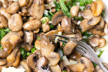 Mushrooms with vegetables on a white plate