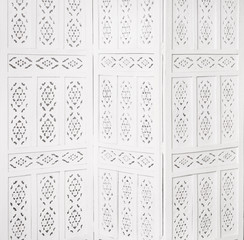 White delicate decorative wood panel. folding screen. Ornate carved folding screen. Boudoir