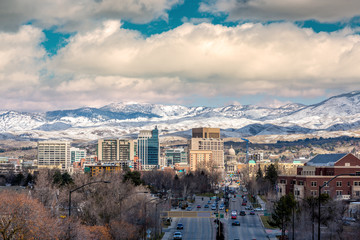 Boise City skyline winter with snow